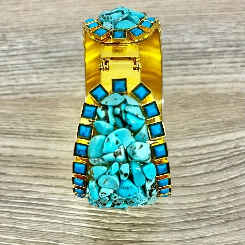 Sorrelli Santorini Turquoise and Gold Chunky Cuff Bracelet